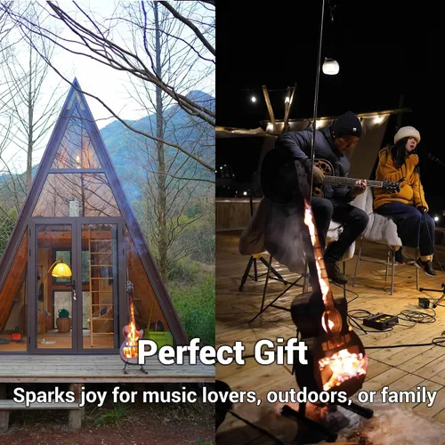Vista 4 de Estufa individual portátil para exteriores, brasero, personaliza leña sin humo, chimenea de acero inoxidable estilo guitarra con bolsa de transporte