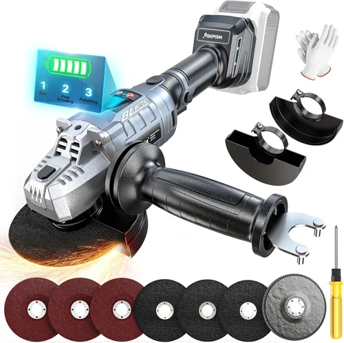 Vista 10 de MtiolHig Amoladora angular inalámbrica compatible con batería Dewalt de 20 V: 3 velocidades ajustables 10000 RPM herramienta de amoladora sin Negro