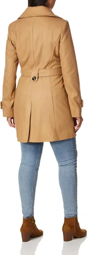 Vista 2 de LONDON FOG Abrigo de lana con doble solapa hasta el muslo para mujer con cinturón