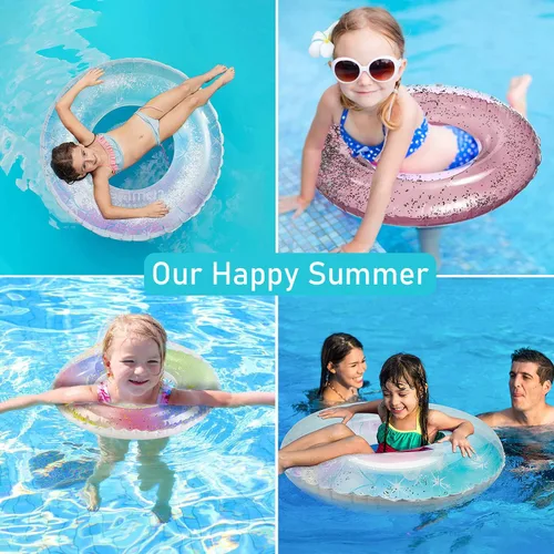Vista 6 de Flotadores de piscina para niños, paquete de 3, anillos de natación inflables para niños de 2 a 5 años de edad, tubos de piscina, flotadores