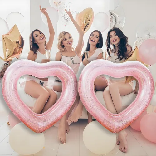 Vista 6 de Heart Inflatable Pool Tube Floats with Glitters - Pool Floaties Swim Ring Tubes for Adults/Teens, Pool Parties, Beach Vacations& Romantic Events