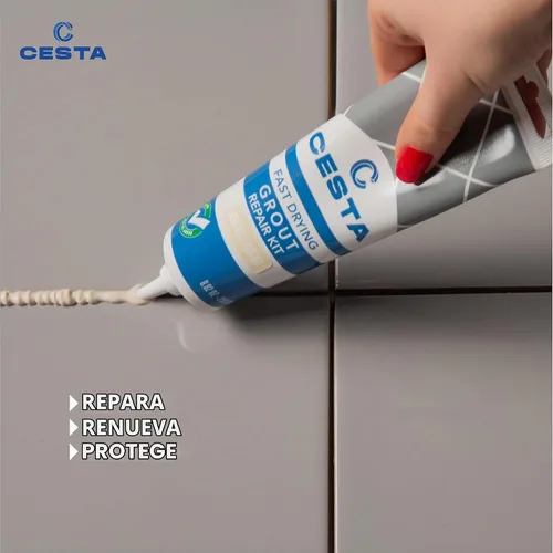 Vista 5 de Kit de reparación de lechada de azulejos CESTA – Tubo de exprimir, secado rápido, pintura de lechada impermeable para restaurar y renovar líneas