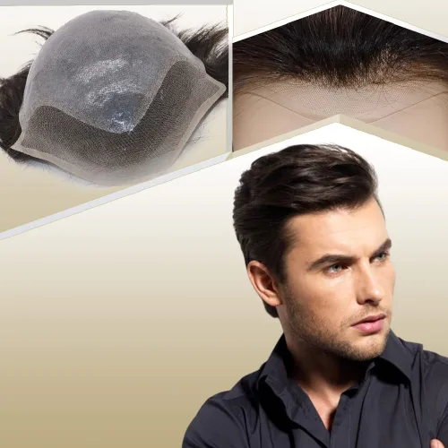 Vista 24 de Peluca de cabello humano europeo de repuesto para hombre, encaje suizo frontal, 0.003 in, piel fina, poliuretano, con bucle, 10 x 8 pulgadas