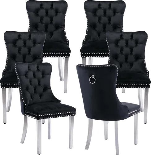Vista 28 de Juego de 2 Sillas de Comedor Modernas de Mediados de Siglo, Tapizadas en Terciopelo Beige con Respaldo Acolchado, Sillas de Cocina y Comedor, Patas