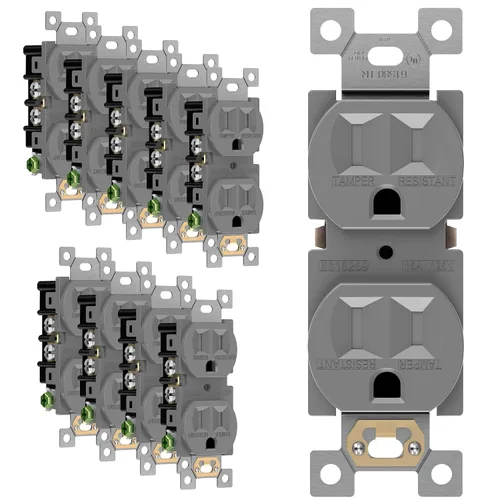Vista 41 de ENERLITES Receptáculo dúplex, tomas de pared eléctricas resistentes a manipulaciones, grado comercial, 15A 125V, autoconectado, 2 polos, 3 cables