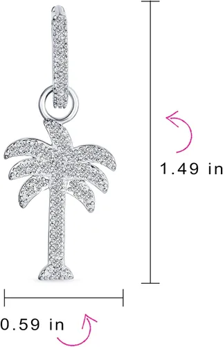Vista 4 de Hawaiian Nautical Pave Cubic Zirconia CZ Tropical Beach Vacation Palm Tree Earrings Necklace Pendant Anklet For Women Yellow 14K Gold Plated .925