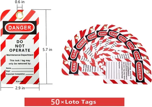 Vista 2 de SAFBY 50 cerraduras de bloqueo con llave con 50 etiquetas de bloqueo, candados seguros Loto para estaciones y dispositivos de bloqueo (1-50 negro)