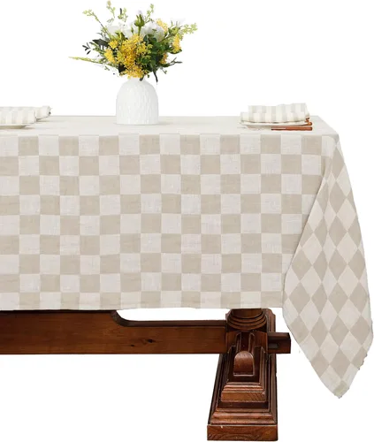 Vista 63 de Linen World - Mantel de lino de otoño de 90 x 60 pulgadas, mantel rectangular lavable de lino francés para comedor, al aire libre, bodas