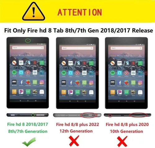 Vista 2 de Funda para tablet Fire HD 8 (8ª/7ª/6ª generación, versión 2018/2017/2016), funda protectora de piel sintética con función atril y encendido Flores