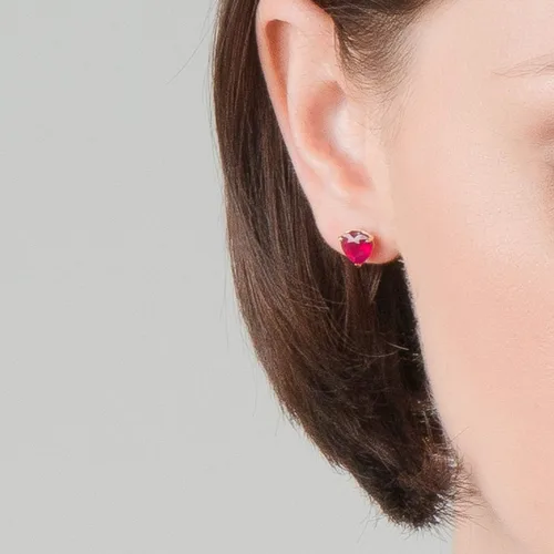 Vista 2 de Galaxy Gold GG Aretes de tuerca de oro rosa blanco sólido de 14 quilates de 2,9 quilates, corazón rubí 4159, Gema Metal, Rubí