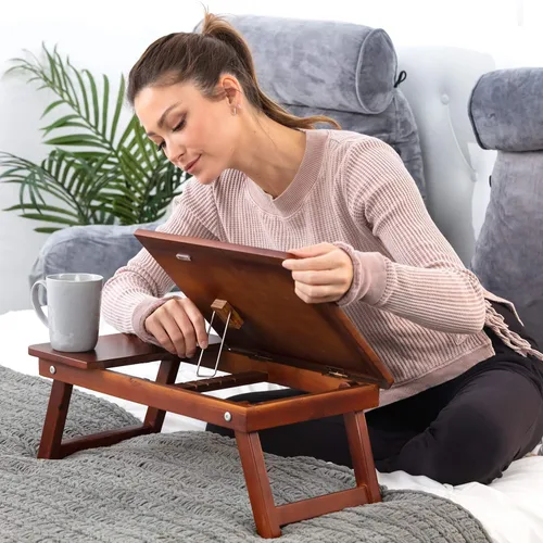 Vista 3 de Bandeja de escritorio de madera natural para cama y sofá, tamaño mediano
