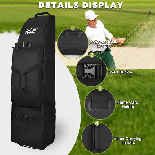 Vista 5 de WOLT Bolsa de viaje de golf con sistema de soporte antiimpacto, funda de viaje de golf acolchada suave para líneas aéreas, tela Oxford resistente
