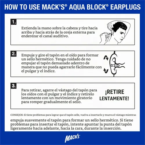 Vista 9 de Mack's AquaBlock - Tapones para los oídos de natación, 3 pares, impermeables, reutilizables, de silicona, para nadar, para bucear, ducharse
