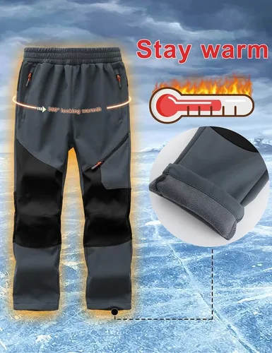 Vista 3 de Dizoboee Pantalones de nieve para niños, impermeables, con forro polar, cálidos, aislados, para invierno y exteriores, pantalones de senderismo
