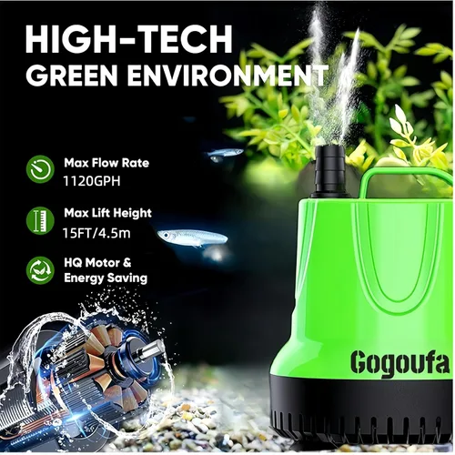 Vista 2 de Bomba de agua sumergible con tubo de 5 pies y 4 boquillas, 1120 GPH, 100W, bomba de sumidero para pecera, estanque, acuario, sistemas hidropónicos
