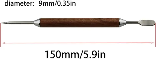 Vista 2 de Pluma artística de café de acero inoxidable para café con puntada de lujo, herramienta de barista, aguja de café con mango de madera, aguja de café