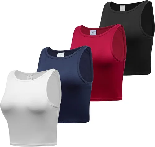 Vista 2 de Formeet17 4 piezas de camiseta corta básica sin mangas para mujer, cuello redondo
