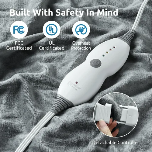 Vista 4 de Drewin Manta térmica con peso, manta eléctrica de forro polar Sherpa de 15 libras para adultos, calentamiento rápido, mantas