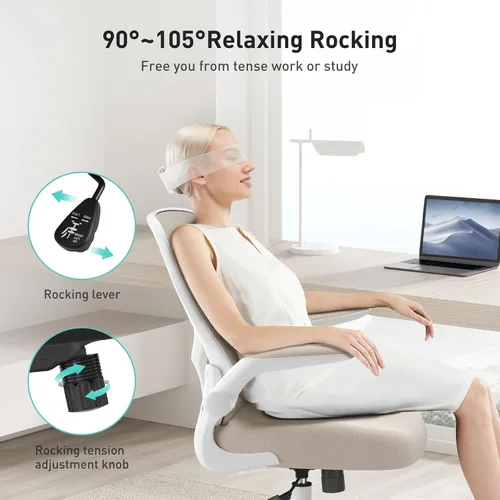 Vista 11 de Hbada Silla de oficina ergonómica, sillas de escritorio de oficina con ruedas silenciosas de poliuretano, silla de computadora de malla transpirable