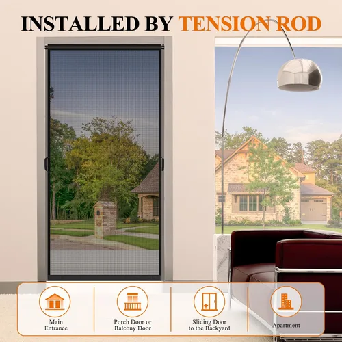 Vista 7 de MAGZO - Puerta mosquitera colgante para puertas 24" x 80" (tamaño de cortina 26" x 81"), de fibra de vidrio mejorada con barra de tensión, gancho