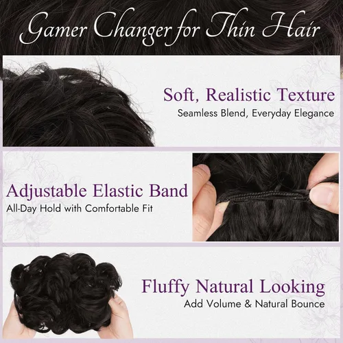 Vista 3 de BARSDAR 2 piezas de cabello de moño desordenado de color marrón oscuro + extensión de moño de cabello 100% humano