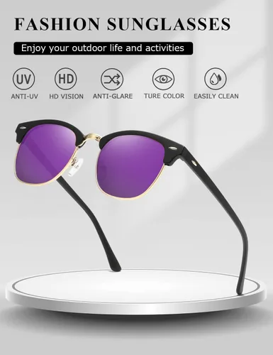 Vista 57 de AEVOGUE Gafas de sol polarizadas para mujeres y hombres semi marco retro gafas de sol AE0369