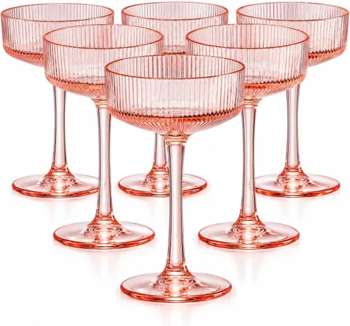 Vista 12 de Copas de Martini, Champán y Cóctel Vintage Art Deco Acrílico a Prueba de Rompimiento Set de 2 Torre de Champán Estilo Art Deco - Copas Onduladas