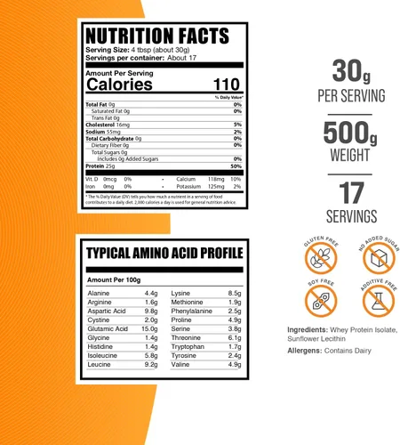 Vista 2 de BulkSupplements. com Whey Protein Aislado en polvo – Proteína de suero en polvo sin sabor, suplemento nutricional – Sin gluten, 1.06 oz por porción