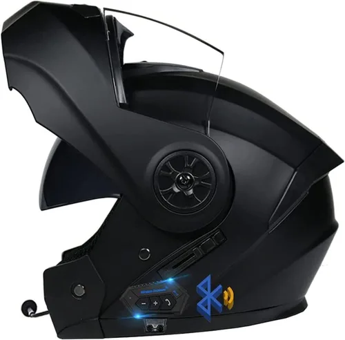 Vista 14 de Casco modular con Bluetooth abatible, de cara completa, doble visera solar, certificado por DOT, altavoz dual integrado con micrófono, cascos de 3