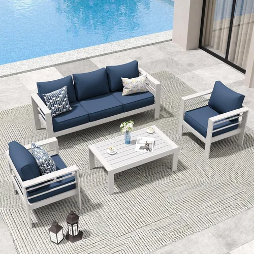 Vista 10 de Amopatio - Juego de muebles de aluminio para patio con cojines de olefina Gris oscuro/ Dorado
