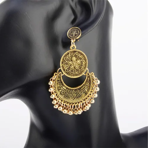 Vista 3 de Pendientes de araña colgantes de plata antigua vintage con cuentas para mujer