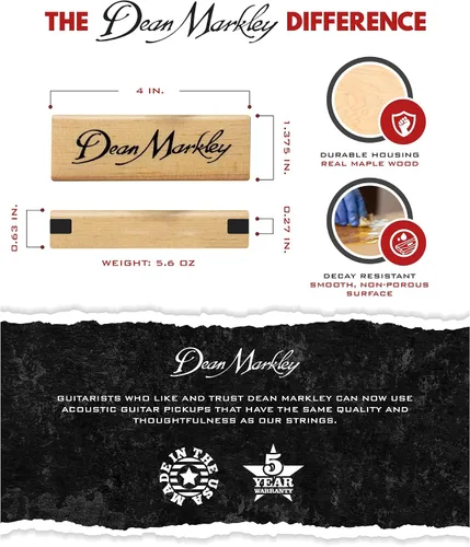 Vista 7 de Dean Markley Pro Mag Plus - Pastilla de guitarra acústica de una sola bobina, diseño de madera de arce suave, pastilla activa de boca, acabado