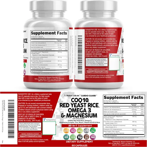 Vista 9 de Clean Nutraceuticals COQ10 200mg Arroz de Levadura Roja Omega 3 Complejo de Magnesio 500mg Niacina Zinc Vitamina K2 D3 - Vitaminas para el Apoyo al