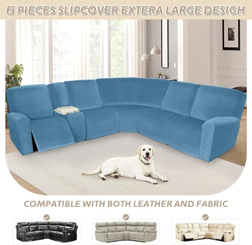 Vista 377 de Arfntevss Fundas de sofá seccional reclinable de terciopelo, Funda de sofá seccional de esquina para sofá reclinable, Funda elástica suave