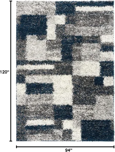 Vista 2 de Rugshop Alfombra de felpa de cuadros modernos desgastados azul marino, no desprende pelusa, suave para sala de estar, comedor y oficina, 7 pies 10