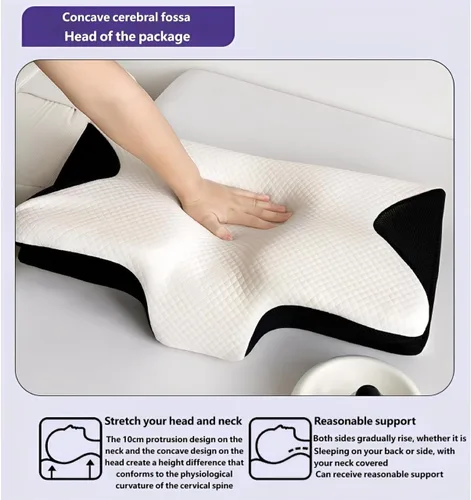Vista 4 de Restora - Almohada para la apnea del sueño, almohada de tracción cervical Restora, almohada ortopédica de espuma viscoelástica 2 en 1 para aliviar