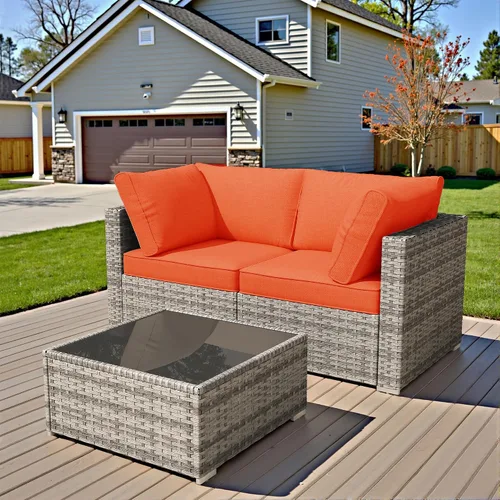 Vista 71 de HOOOWOOO Patio Sectional Furniture Set,2 Piece Couch Set with 2 Matching Armless Chairs(Beige)