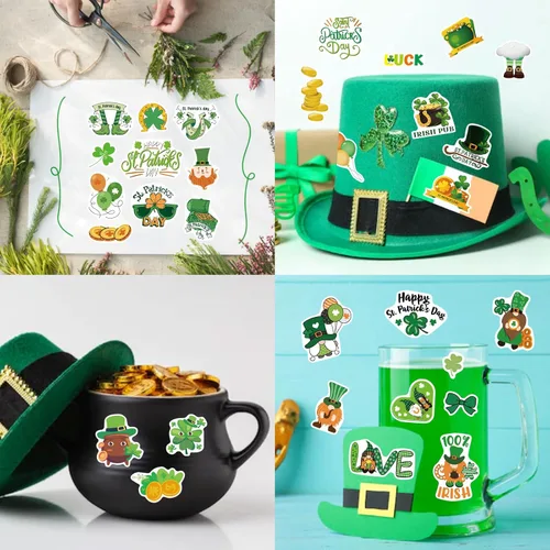 Vista 5 de 309 calcomanías temáticas del día de San Patricio, calcomanías de trébol para niños, manualidades irlandesas del día de San Patricio para niños