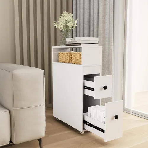 Vista 5 de Tangkula, organizador, armario de madera, para baño, almacenamiento de toallas, artículos de baño, blanquería