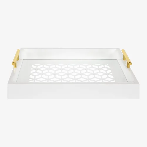 Vista 2 de Kate and Laurel Caspen Bandeja decorativa rectangular con asas de metal doradas, 16.5 x 12.25 pulgadas, blanco y dorado