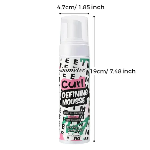 Vista 9 de immetee Mousse de pelo rizado, aceite de coco y proteína de seda para el control del encrespamiento, espuma de peinado extra para el bloqueo