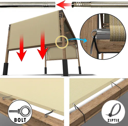 Vista 6 de ShadeMart Cubierta de pérgola de 8 x 12 pies con varillas pesadas, toldo de repuesto universal para exteriores, paño de protección solar con 90%