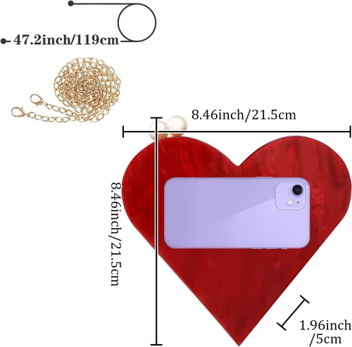 Vista 5 de Bolso de mano de acrílico en forma de corazón para mujer, bolso de hombro elegante para fiesta, boda
