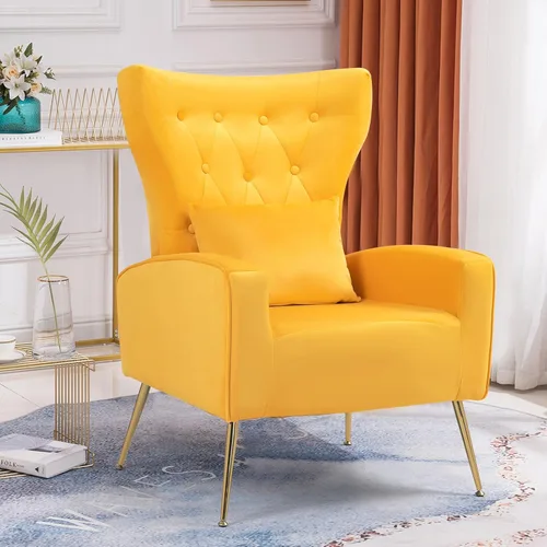Vista 14 de ZJhome Sillas Modernas para Sala de Estar de Terciopelo Silla de Acento Sillón con Almohada Lumbar, Sillas de Dormitorio de Respaldo Alto Silla
