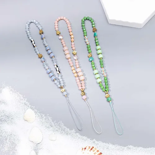 Vista 2 de Beaded Phone Charm Cute Fixed Beads Pearl Wristlet Chain Camera Wrist Strap CarKey Lanyard
