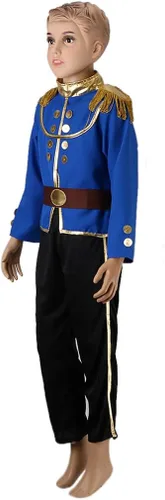 Vista 3 de FREE BEAUTY Blue Boys Prince Charming Costume-Kids Halloween Christmas Party Cosplay Prince Costumes with Belt