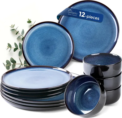 Vista 36 de LERATIO - Juego de vajilla de cerámica para 4, juego de 12 piezas de platos y cuencos de porcelana, platos y cuencos resistentes a los arañazos