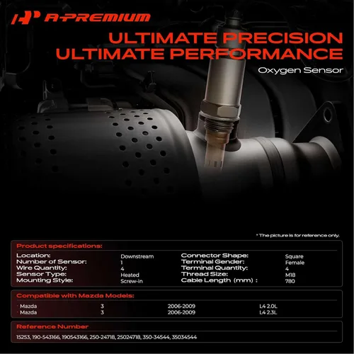 Vista 2 de A-Premium Sensor de oxígeno O2 de corriente descendente Compatible con Mazda 3 2006 2007 2008 2009, 2.0L 2.3L, 4-Palas, Reemplazo# 190-543166 Para