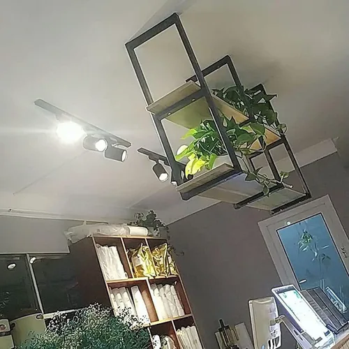 Vista 4 de Shelves Whftd Hanging Ceiling Shelf Wine Racks，Industrial Ceiling Mount Shelf，Retro Iron Metal Frame Plant Display Stand, Kitchen Bar Restaurant