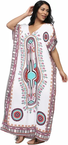 Vista 4 de SMUDGE Life Vestido largo de caftán con estampado étnico blanco para mujer vestido de playa de verano
